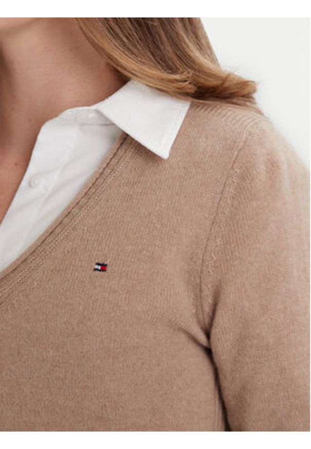 TOMMY HILFIGER - Tommy Hilfiger Sweter WW0WW43505 Beżowy Regular Fit. Kolor: beżowy. Materiał: wełna
