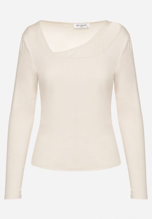 Born2be - Beżowa Bluzka z Asymetrycznym Dekoltem Tatelia. Okazja: na co dzień. Kolor: beżowy. Materiał: jeans. Styl: casual, elegancki