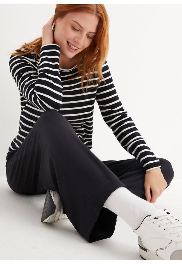 bonprix - Spodnie shirtowe 7/8 high waist, 2 pary. Stan: podwyższony. Kolor: czarny