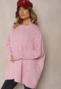 Renee - Różowy Casualowy Sweter Oversize Allethia. Okazja: na co dzień. Kolor: różowy. Sezon: zima. Styl: casual