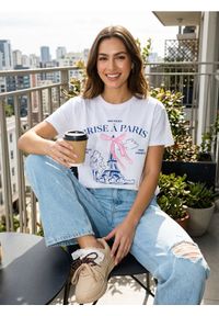 Sinsay - Bawełniana koszulka z krótkim rękawem - kremowy. Kolor: kremowy. Materiał: bawełna. Długość rękawa: krótki rękaw. Długość: krótkie #1