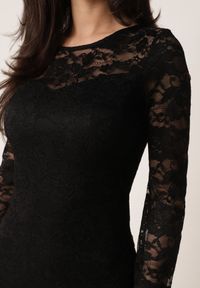 Born2be - Czarna Koronkowa Sukienka z Wiskozą Zdobiona Falbanami u Dołu i przy Rękawach Prisea. Okazja: na co dzień, na randkę, na wesele, na ślub cywilny. Typ kołnierza: kołnierz z falbankami. Kolor: czarny. Materiał: wiskoza, koronka. Wzór: aplikacja. Typ sukienki: proste. Styl: elegancki, casual #2