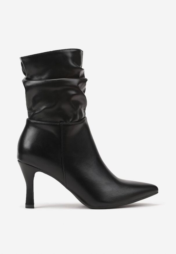 Born2be - Czarne Marszczone Botki Vices na Szpilce Iinese. Okazja: na co dzień. Kolor: czarny. Sezon: jesień. Obcas: na szpilce. Styl: elegancki, casual