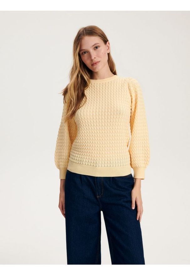 Reserved - Dzianinowa bluzka - jasnożółty. Kolor: żółty. Materiał: dzianina