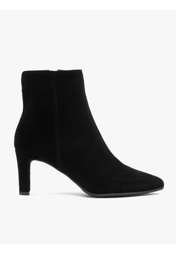 Ryłko - Czarne botki welurowe na szpilce. Zapięcie: zamek. Kolor: czarny. Materiał: skóra, welur. Szerokość cholewki: normalna. Obcas: na szpilce. Styl: street, elegancki. Wysokość obcasa: średni