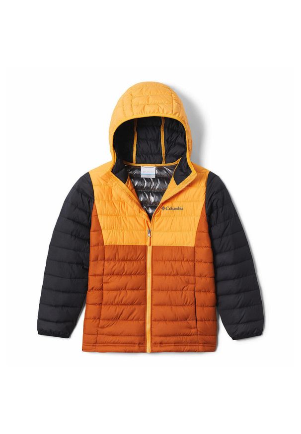 columbia - Kurtka puchowa Zimowa Dziecięca Columbia Boys Powder Lite Hdd. Kolor: żółty, czarny, wielokolorowy, pomarańczowy. Materiał: puch. Sezon: zima. Styl: sportowy