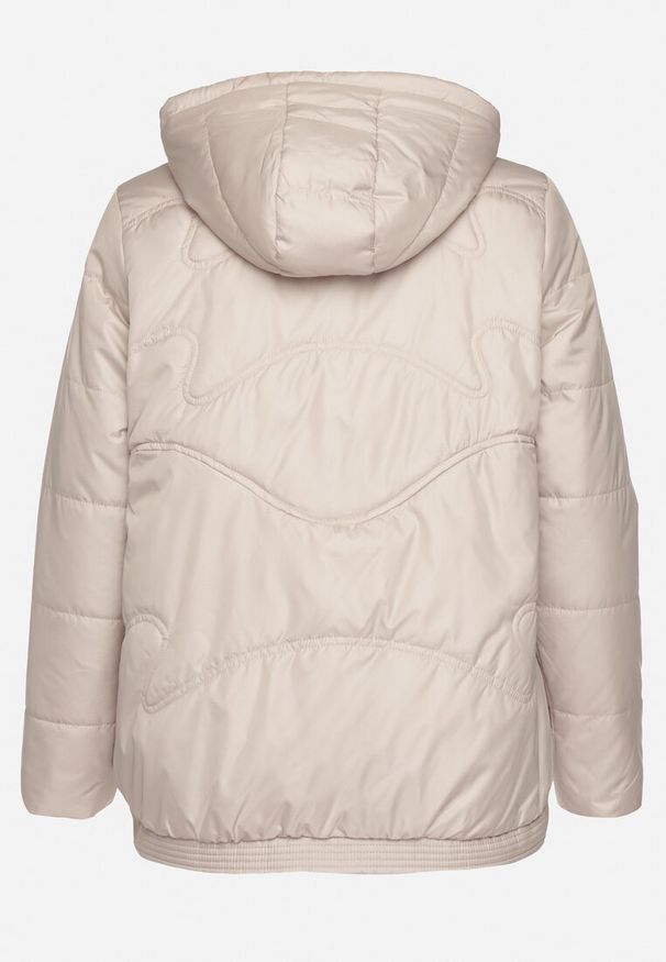 Born2be - Beżowa Kurtka Pikowana z Kapturem Karbia. Okazja: na co dzień. Typ kołnierza: kaptur. Kolekcja: plus size. Kolor: beżowy. Styl: casual, elegancki
