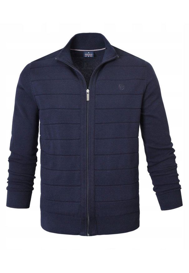 Rozpinany Sweter Męski (Kardigan) - Pako Jeans - Granatowy. Kolor: niebieski. Materiał: bawełna