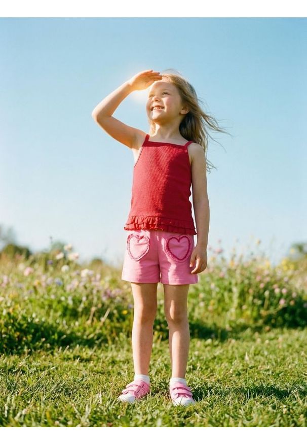 Sinsay - Bawełniane szorty French Terry z naszywanymi sercami z popeliny - różowy. Kolor: różowy. Materiał: bawełna