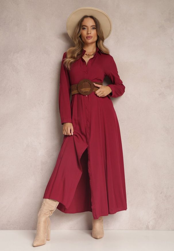 Renee - Bordowa Sukienka Hillcrest. Kolor: czerwony. Długość rękawa: długi rękaw. Typ sukienki: koszulowe. Długość: maxi