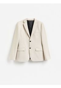 Reserved - Marynarka slim fit - beżowy. Kolor: beżowy. Materiał: wiskoza, dzianina