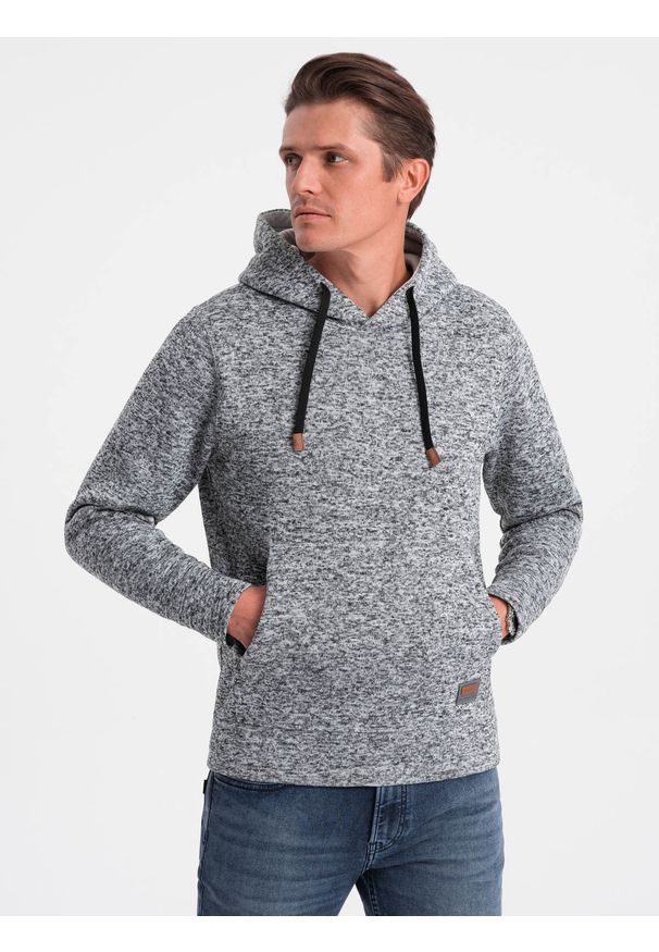 Ombre Clothing - Bluza męska nierozpinana kangurka z kapturem - szary melanż V1. Typ kołnierza: kaptur. Kolor: szary. Materiał: materiał, poliester. Wzór: melanż