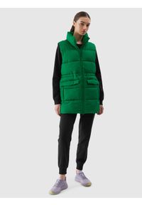 4f - 4F Długi bezrękawnik puchowy z wypełnieniem syntetycznym damski - zielony L. Okazja: na co dzień. Kolor: zielony. Materiał: puch, syntetyk. Długość rękawa: bez rękawów. Długość: długie. Wzór: gładki. Styl: casual, sportowy #2