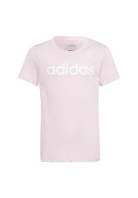 Adidas - Essentials Linear Logo Cotton Slim Fit Tee. Kolor: biały, różowy, wielokolorowy