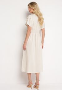 Born2be - Beżowa Koszulowa Sukienka z Wiskozą i Gumką w Pasie Zapinana na Guziki Dillea. Okazja: na co dzień, na imprezę. Kolor: beżowy. Materiał: wiskoza. Typ sukienki: koszulowe. Styl: casual, elegancki #3