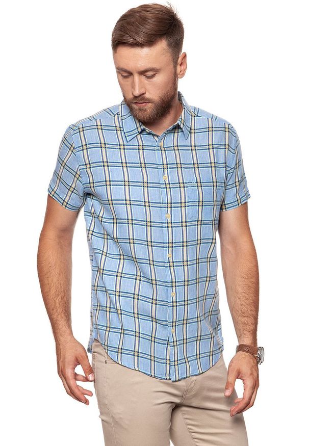 Wrangler - KOSZULA MĘSKA KRÓTKI RĘKAW WRANGLER SS 1PKT SHIRT CERUL W58606EVT 112129493. Długość rękawa: krótki rękaw. Długość: krótkie. Wzór: kratka