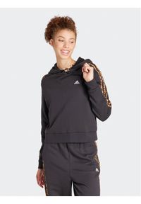 Adidas - adidas Bluza Essentials 3-Stripes Animal Print IR9313 Czarny Loose Fit. Kolor: czarny. Materiał: bawełna. Wzór: nadruk