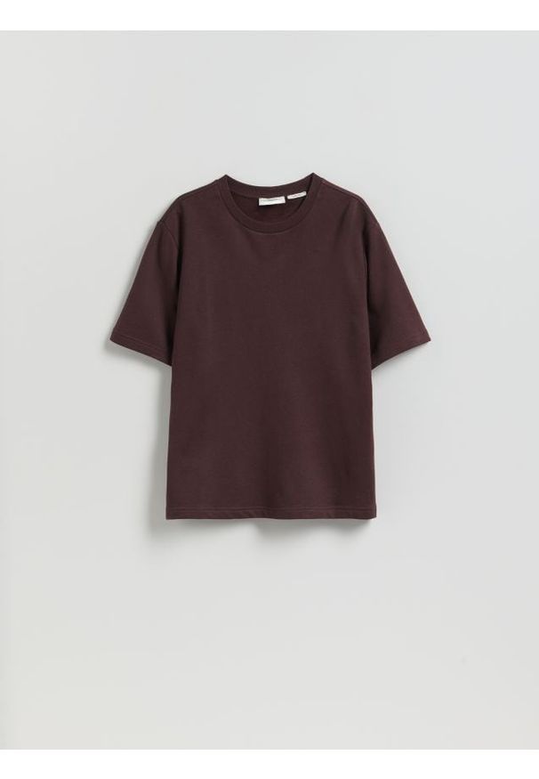 Reserved - T-shirt regular z włóknem bambusowym - ciemnobrązowy. Kolor: brązowy. Materiał: włókno