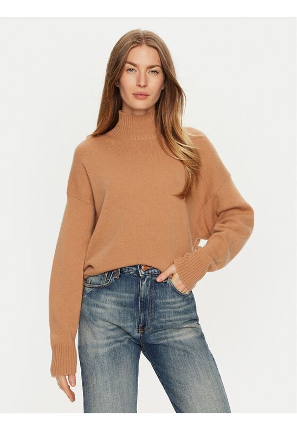 ViCOLO Sweter 77011S Brązowy Regular Fit. Kolor: brązowy. Materiał: wełna, kaszmir