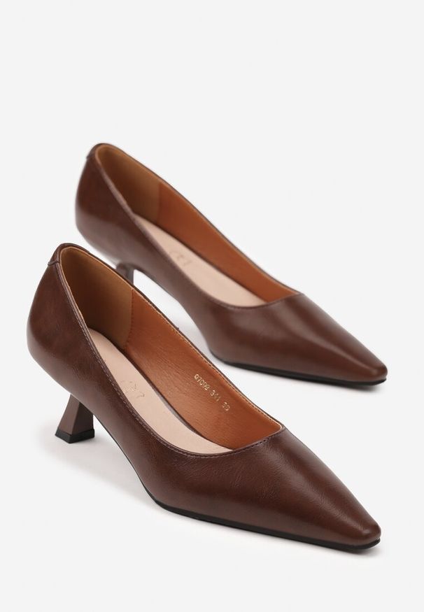 Born2be - Jasnobrązowe Czółenka Vices na Obcasie w Stylu Kaczuszki z Wkładką ze Skóry Naturalnej Lukke. Kolor: brązowy. Materiał: skóra. Obcas: na obcasie. Styl: elegancki. Wysokość obcasa: średni