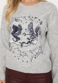 Born2be - Jasnoszary Sweter z Ozdobnym Haftem z Przodu Minavira. Okazja: na co dzień. Kolor: szary. Materiał: jeans. Wzór: haft. Styl: klasyczny, elegancki, casual #6