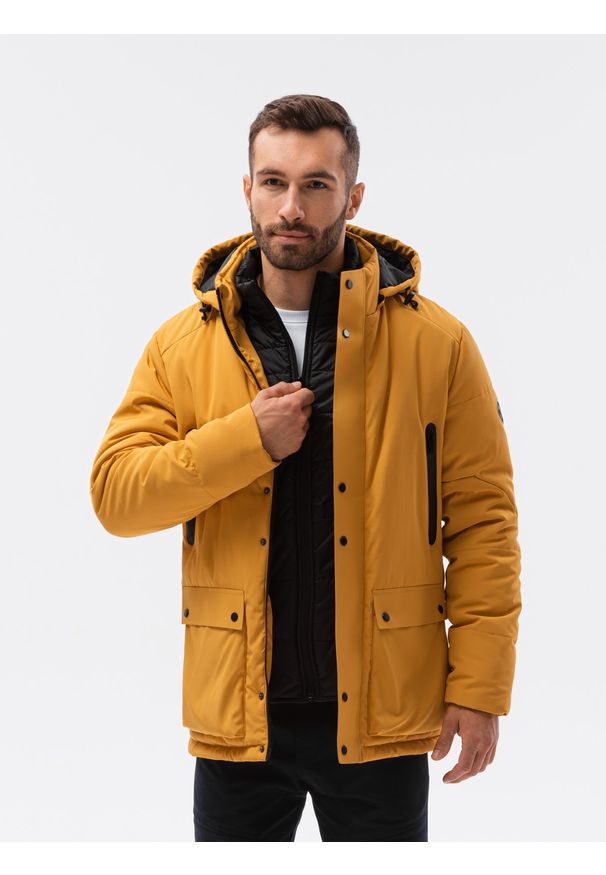 Żółta kurtka Ombre Clothing na zimę, ze stójką