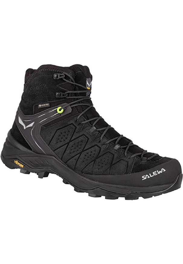 Buty Trekkingowe Męskie Salewa Alp Trainer 2 Mid Gtx. Wysokość cholewki: za kostkę. Zapięcie: sznurówki. Kolor: wielokolorowy, czarny. Materiał: guma, tkanina, zamsz, materiał, syntetyk. Szerokość cholewki: normalna