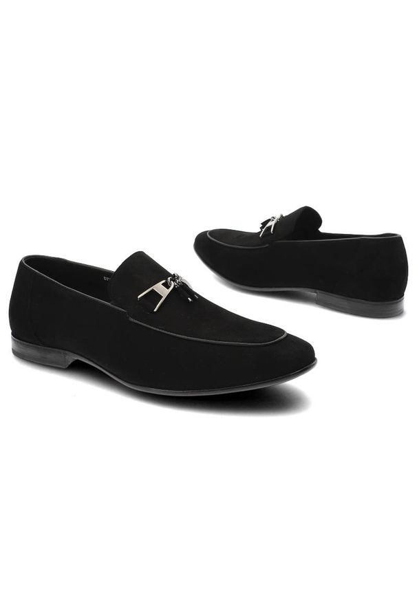 Czarne Mokasyny John Doubare Eleganckie Buty Męskie. Kolor: czarny. Materiał: skóra, zamsz. Szerokość cholewki: normalna. Styl: elegancki