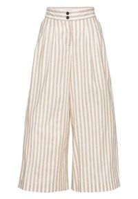Spodnie culotte bonprix biel wełny - migdałowy beżowy w paski. Kolor: biały. Materiał: wełna. Wzór: paski #1