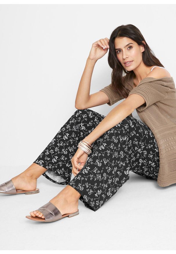 bonprix - Spodnie palazzo z mieszanki wiskozy. Kolor: czarny. Materiał: wiskoza