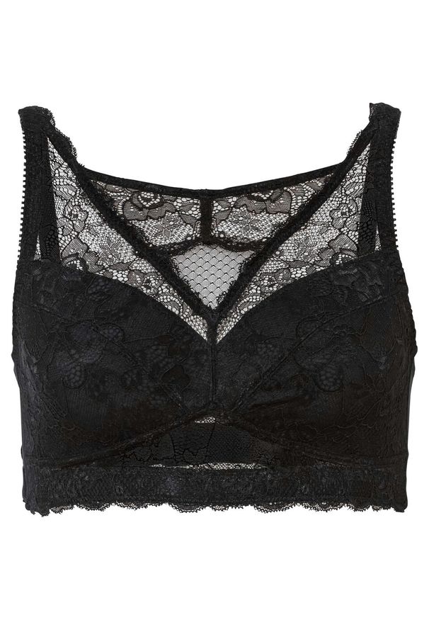 Biustonosz bralette bez fiszbinów bonprix czarny. Kolor: czarny. Materiał: koronka. Wzór: koronka