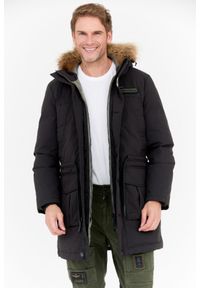 Aeronautica Militare - AERONAUTICA MILITARE Czarna parka męska z futrem jenota, Rozmiar 54. Kolor: czarny. Materiał: futro