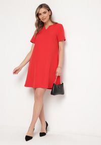 Born2be - Czerwona Sukienka Trapezowa Mini z Kieszeniami Hreona. Kolor: czerwony. Typ sukienki: trapezowe. Długość: mini #5