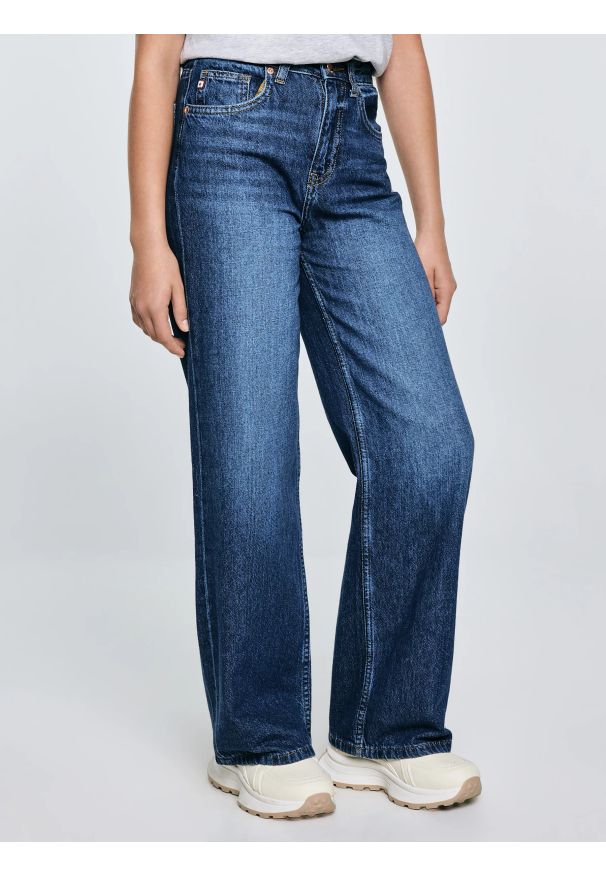 Big-Star - Jeansy dziewczęce z szeroką nogawką granatowe Natalie 514. Kolor: niebieski. Materiał: jeans. Sezon: lato. Styl: młodzieżowy, elegancki