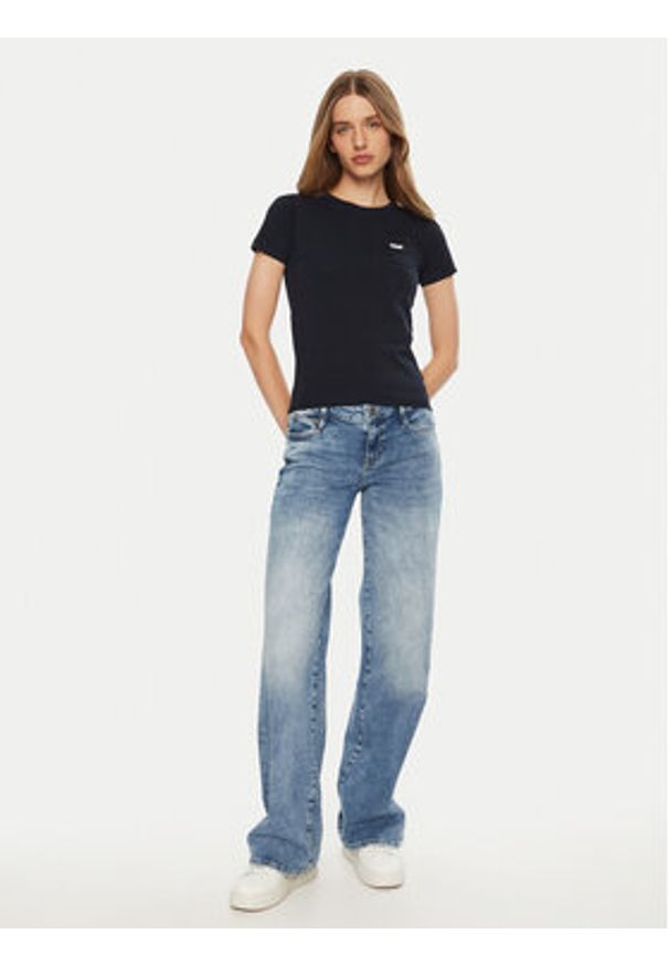Guess Jeans T-Shirt W5RI52 J1314 Granatowy Slim Fit. Kolor: niebieski. Materiał: bawełna