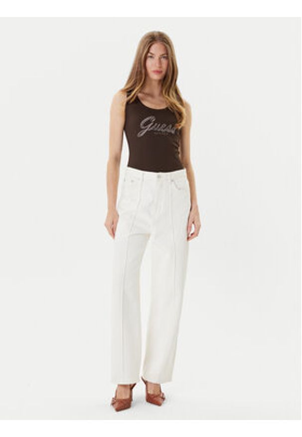 Guess Top W5YP00 KCXJ2 Brązowy Regular Fit. Kolor: brązowy. Materiał: syntetyk