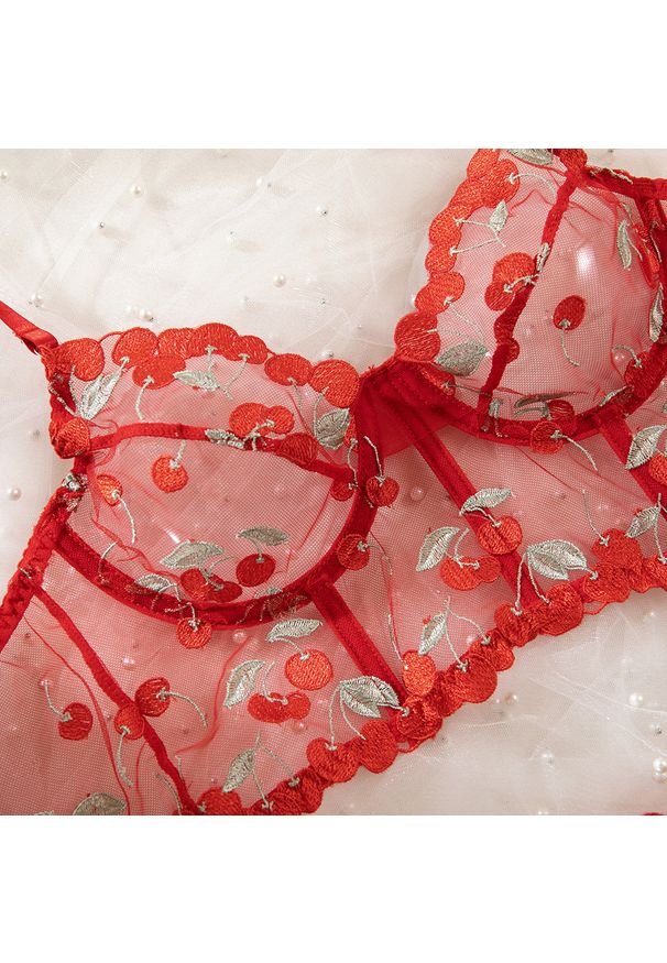 Intica - Komplet bielizny z haftem i koronkowym wykończeniem Josphine. Kolor: czerwony. Materiał: koronka. Wzór: haft