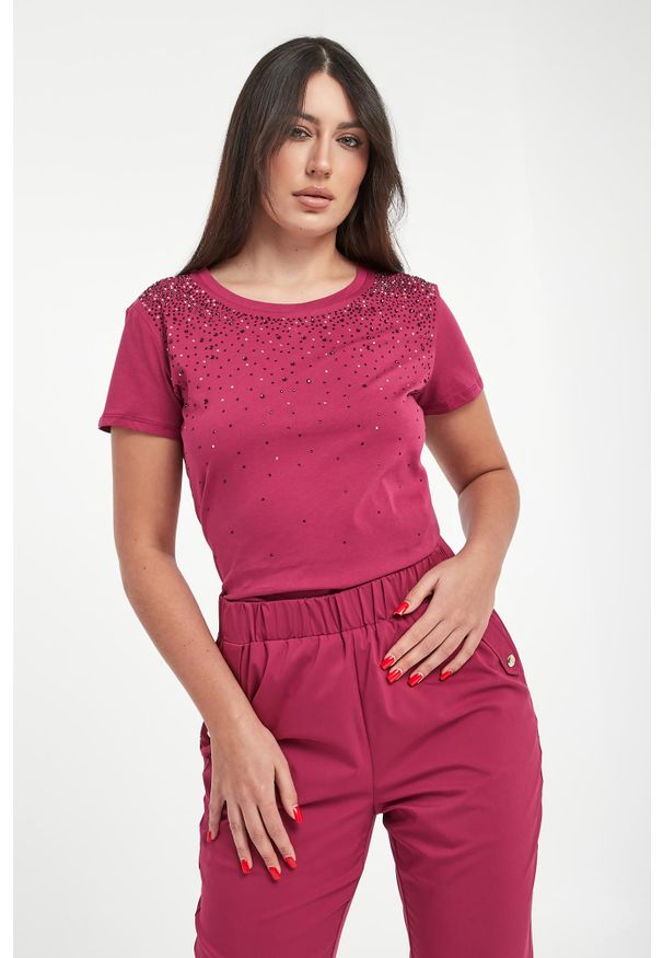 Liu Jo - T-shirt damski z cyrkoniami LIU JO