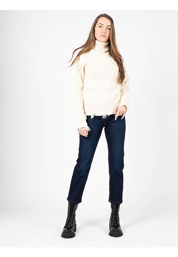 Silvian Heach Sweter | CVA22097LU | Kobieta | Kremowy. Okazja: na co dzień. Typ kołnierza: golf. Kolor: kremowy. Materiał: poliester, nylon, akryl, wełna. Wzór: aplikacja, ze splotem. Styl: casual