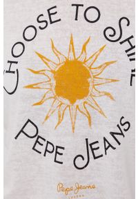 Pepe Jeans T-shirt Astrid damski kolor kremowy. Okazja: na co dzień. Kolor: beżowy. Materiał: dzianina. Wzór: nadruk. Styl: casual #2