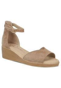 Skórzane sandały damskie na koturnie taupe Filippo DS7635. Materiał: skóra. Sezon: lato. Obcas: na koturnie #1