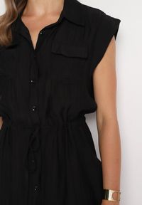 Born2be - Czarna Wiskozowa Sukienka o Koszulowym Kroju z Paskiem w Talii Mareviana. Kolor: czarny. Materiał: wiskoza. Typ sukienki: koszulowe. Styl: klasyczny #4