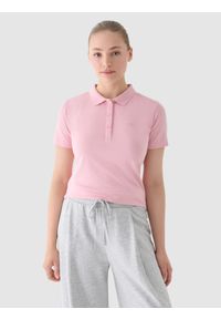 4f - 4F Koszulka polo slim damska - różowa L. Okazja: na co dzień. Typ kołnierza: polo. Kolor: różowy. Materiał: elastan, bawełna, materiał, dzianina, jersey. Długość rękawa: krótki rękaw. Długość: krótkie. Wzór: ze splotem, gładki, jednolity. Styl: klasyczny, casual, sportowy #1