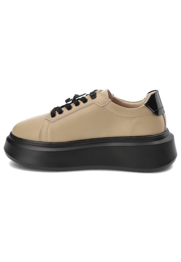 Beżowe Sneakersy Artiker Modne Obuwie Damskie. Okazja: na co dzień. Zapięcie: sznurówki. Kolor: beżowy. Materiał: skóra. Obcas: na platformie