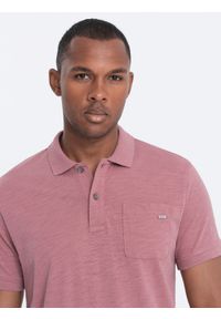Ombre Clothing - T-shirt męski polo z ozdobnymi guzikami - zgaszony róż V4 S1744 - XXL. Typ kołnierza: polo. Kolor: różowy. Materiał: bawełna, dzianina #7