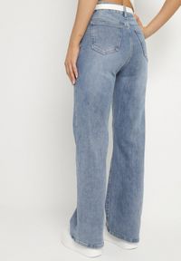 Born2be - Niebieskie Szerokie Jeansy z Bawełną Wiskozą i Wysokim Stanem Lirafine. Okazja: na co dzień. Stan: podwyższony. Kolor: niebieski. Styl: elegancki, casual #4