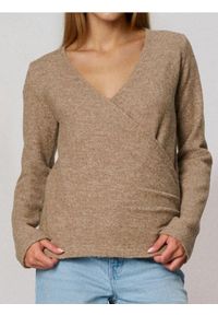 Sinsay - Sweter z kopertowym dekoltem z domieszką wełny - brązowy. Kolor: brązowy. Materiał: wełna