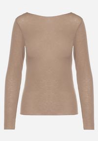 Born2be - Beżowa Wiskozowa Bluzka z Długim Rękawem z Dodatkiem Kaszmiru Uninda. Okazja: na co dzień. Kolor: beżowy. Materiał: wiskoza, kaszmir. Długość rękawa: długi rękaw. Długość: długie. Styl: casual, elegancki #5