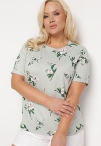 Born2be - Miętowy T-shirt Koszulka z Krótkim Rękawem w Kwiaty Henubia. Okazja: na co dzień. Kolekcja: plus size. Kolor: miętowy. Materiał: materiał. Długość rękawa: krótki rękaw. Długość: krótkie. Wzór: kwiaty. Styl: casual, elegancki #7