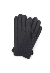 Wittchen - Męskie rękawiczki z plecionej skóry czarne. Kolor: czarny. Materiał: skóra. Wzór: kratka, aplikacja. Sezon: jesień, zima. Styl: elegancki